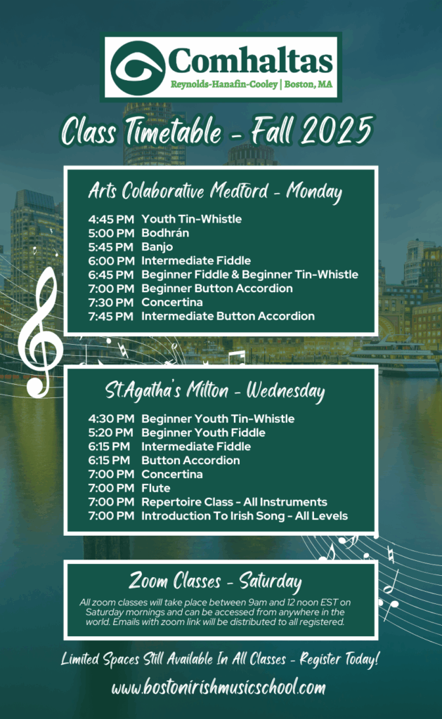 CCE Boston Music School Class times Fall 2025